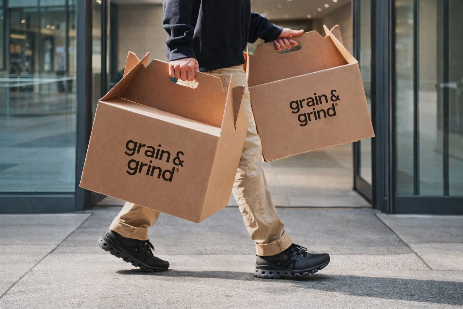 Grain & Grind catering boxes being delivered