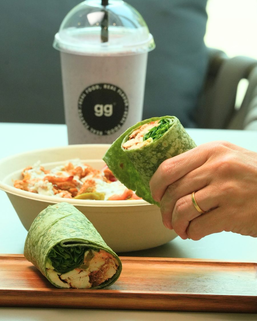 Grain & Grind wrap, bowl and smoothie